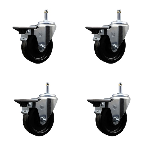 4'' Phenolic Wheel Swivel 7/16'' Grip Ring Stem Caster Set with Brake, 4PK